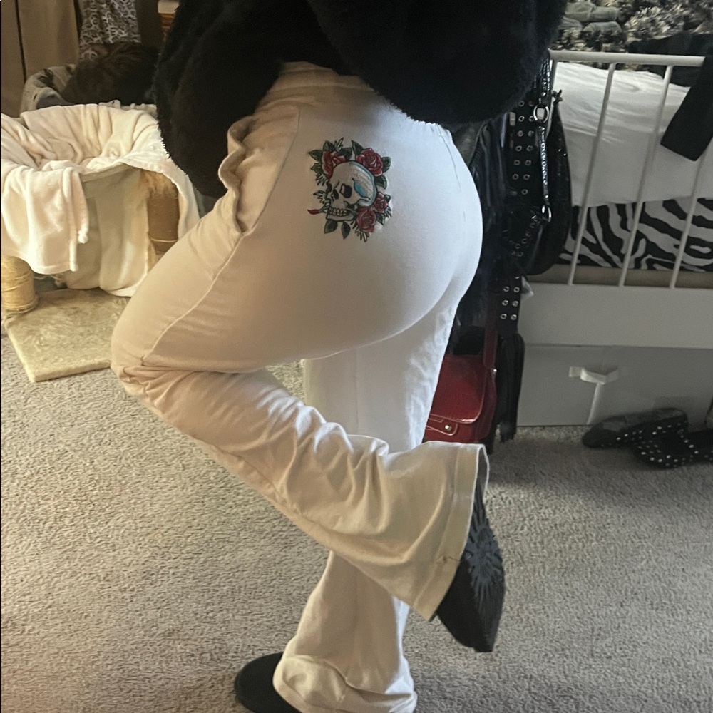 Ed Hardy Cream Pants with Skull Design